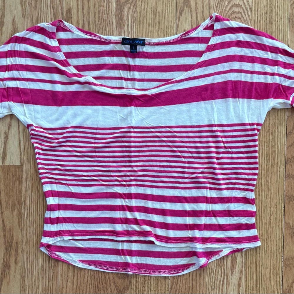 Pink and White Striped Women's Top
